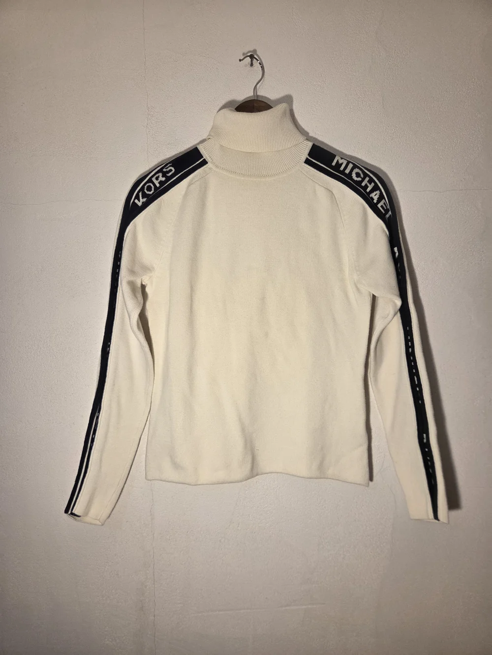 Vintage Michael Kors Y2K Logo Tape Turtleneck Sweater Ivory Knit M